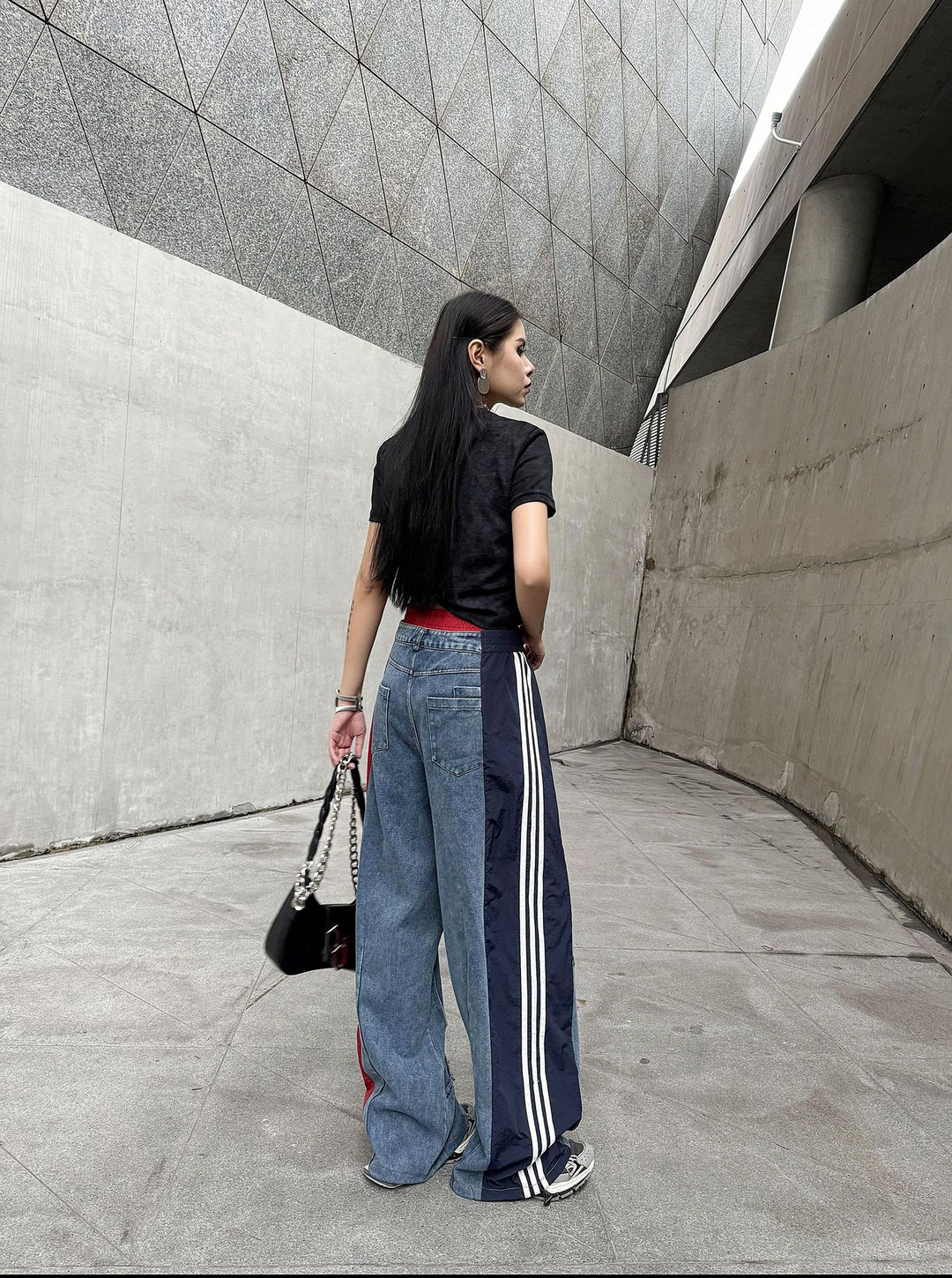 Street color patchwork loose jeans