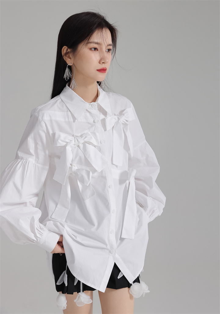 Ribbon design french elegant shirt