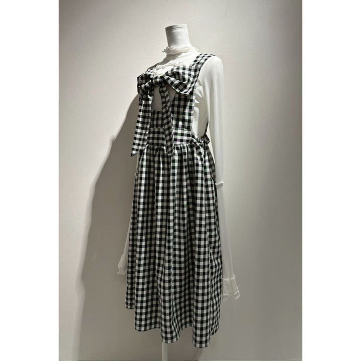 Front ribbon sleeveless onepiece (Beige Check) ¥8,980 / ¥9,480