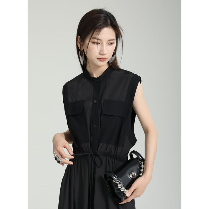Waist Gathered Sleeveless Onepiece