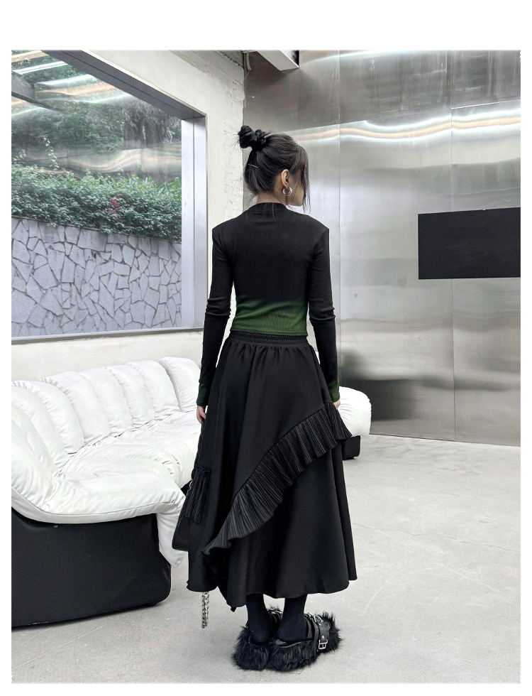 Patchwork pleated A-line skirt