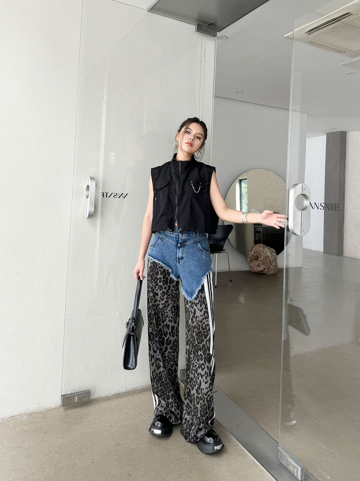 Leopard high waist side line jeans