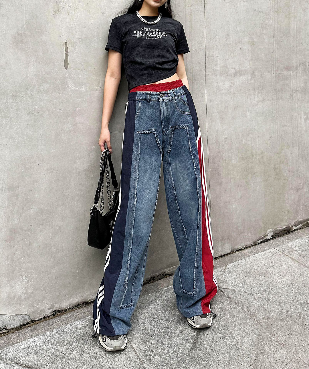 Street color patchwork loose jeans