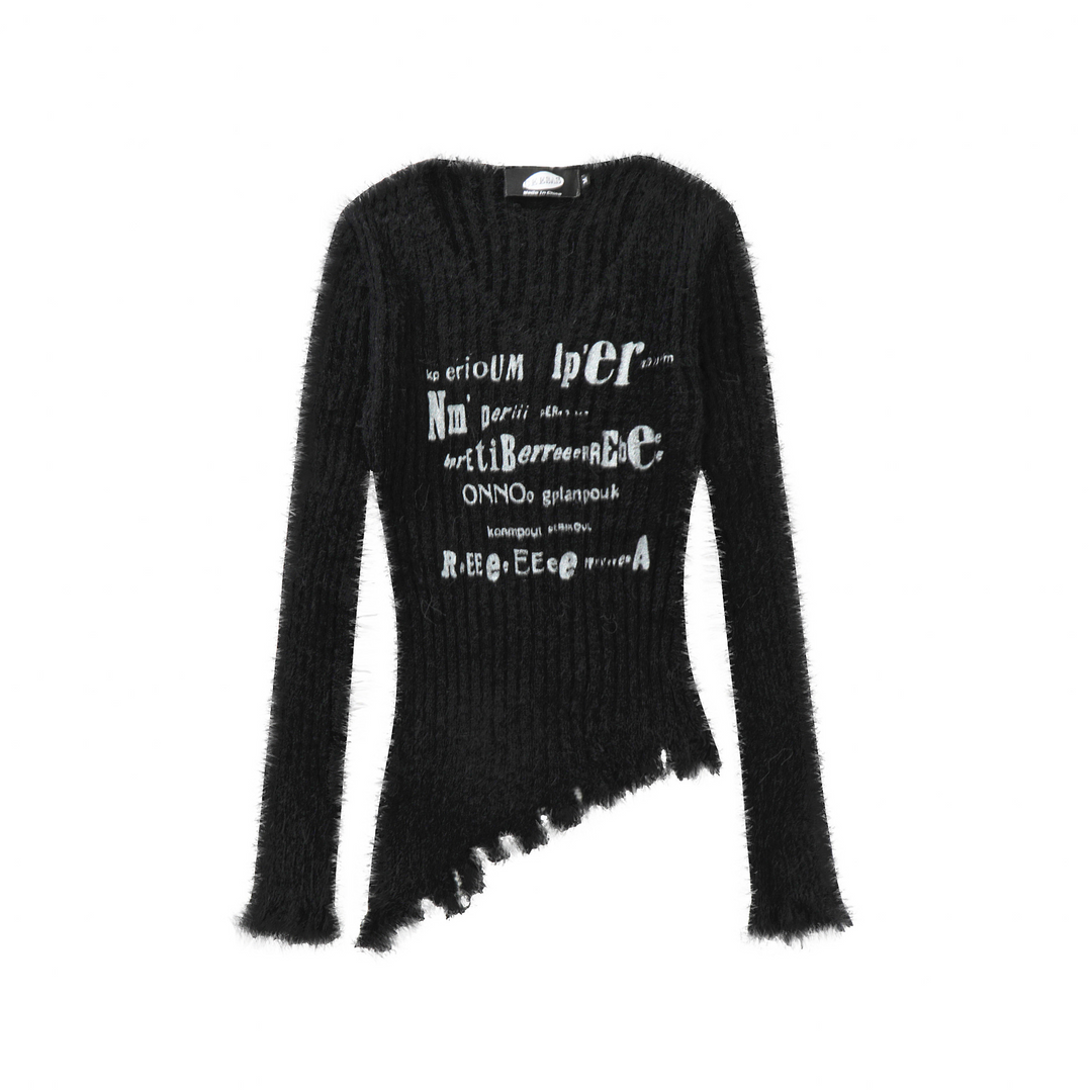 Asymmetric Logo Print Tops