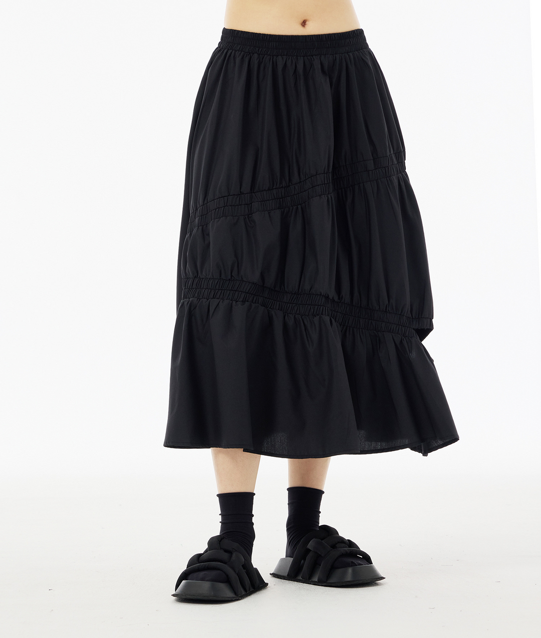 Gathered tiered long skirt