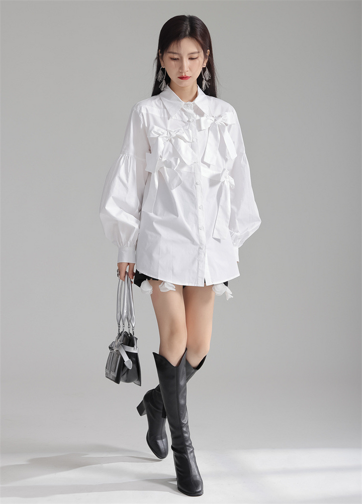 Ribbon design french elegant shirt