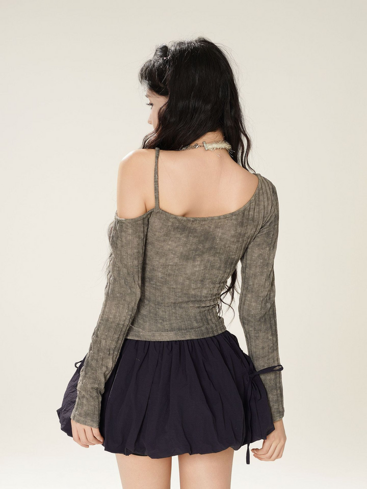 One Shoulder Print Pullover