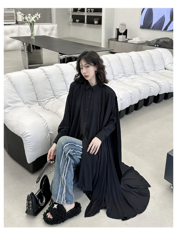 Poncho shirt draped one-piece