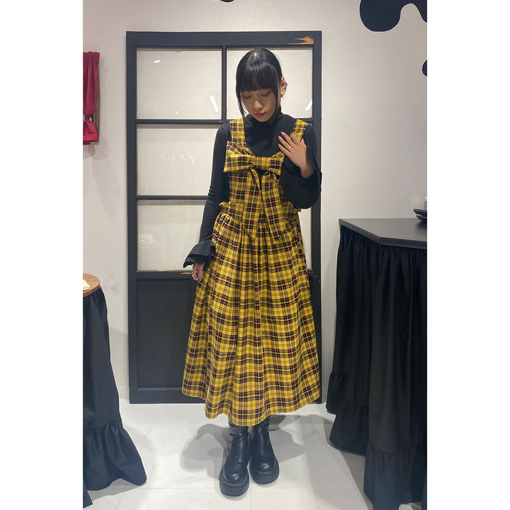 Front ribbon sleeveless onepiece (Yellow Check) ¥8,980 / ¥9,480