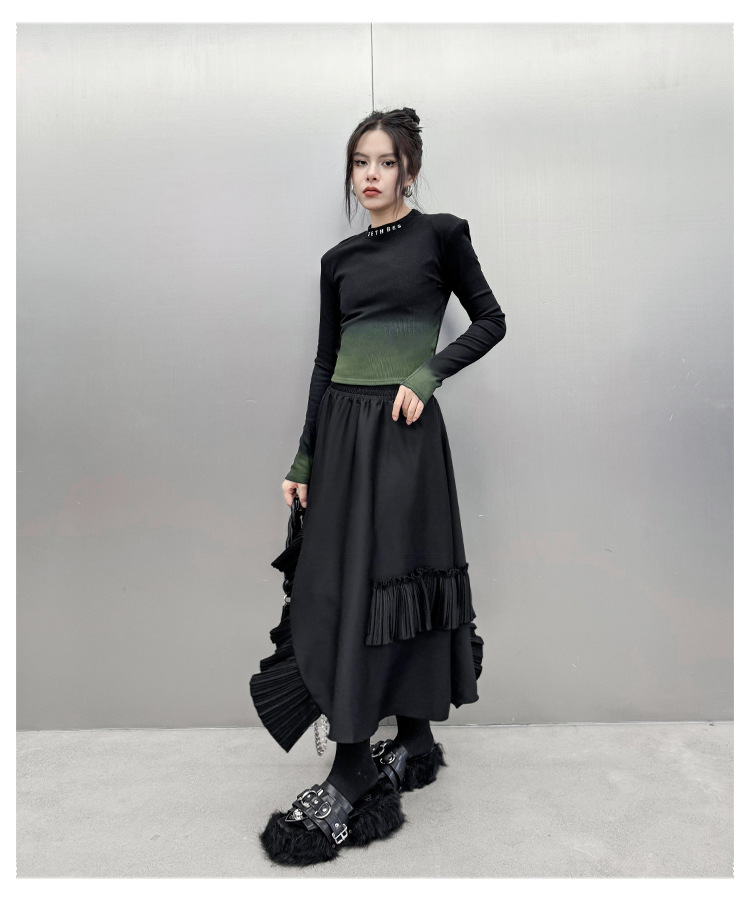 Patchwork pleated A-line skirt