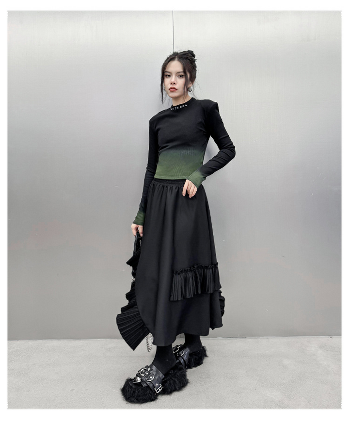 Patchwork pleated A-line skirt