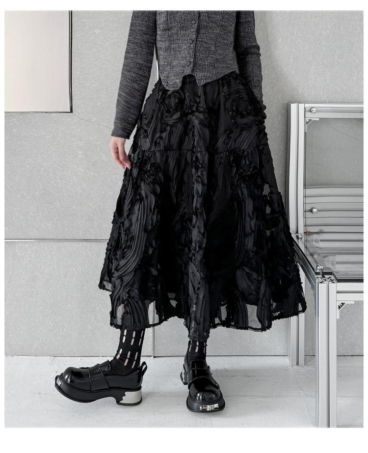 Three-dimensional pattern western a-shaped skirt