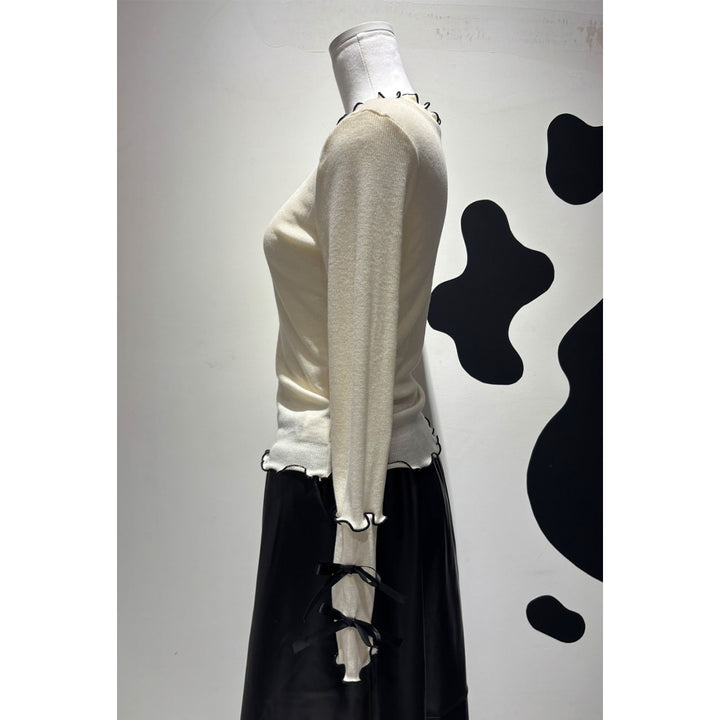 Rib Mellow Ribbon Tops Front ribbon / Big ribbon / Sleeve ribbon