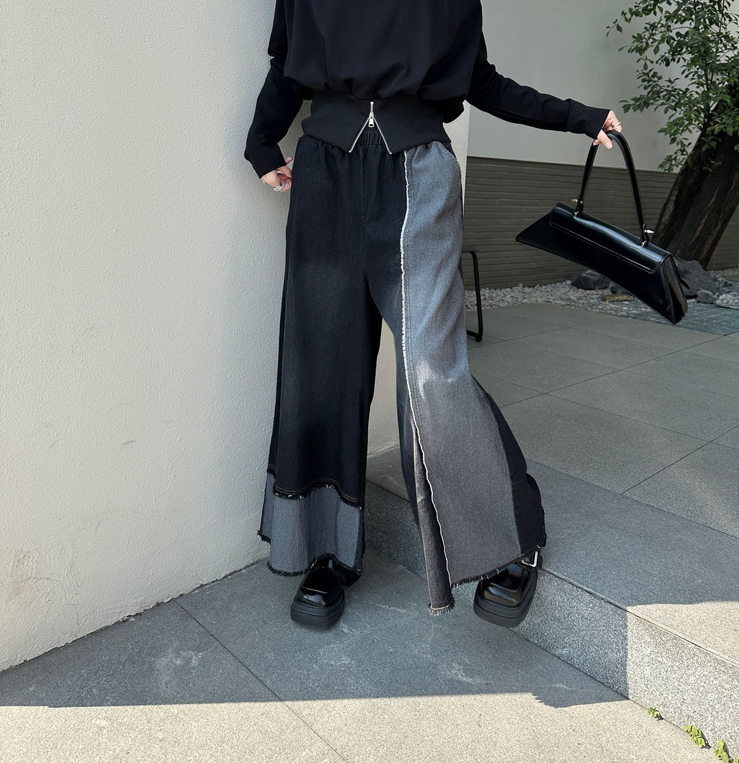 American style drape contrast denim