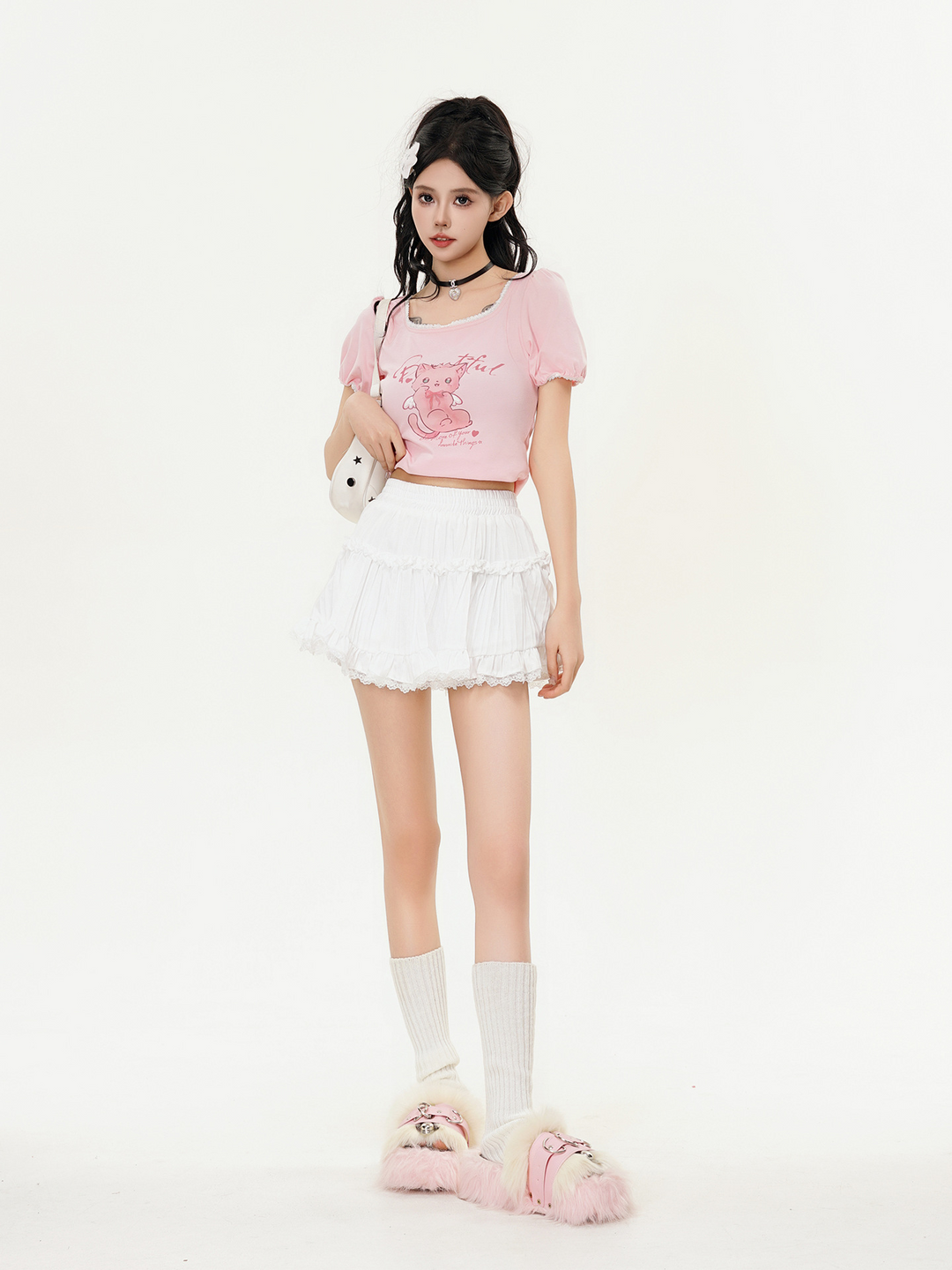 Lace flare mini skirt