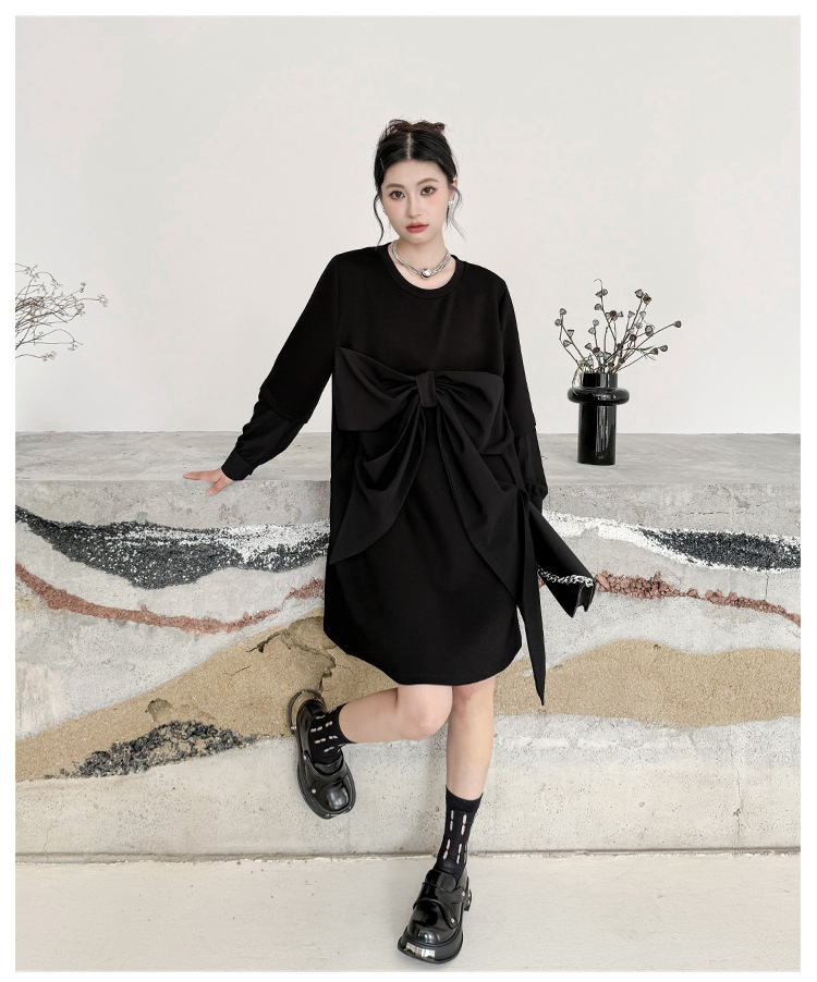 Ribbon black pullover onepiece