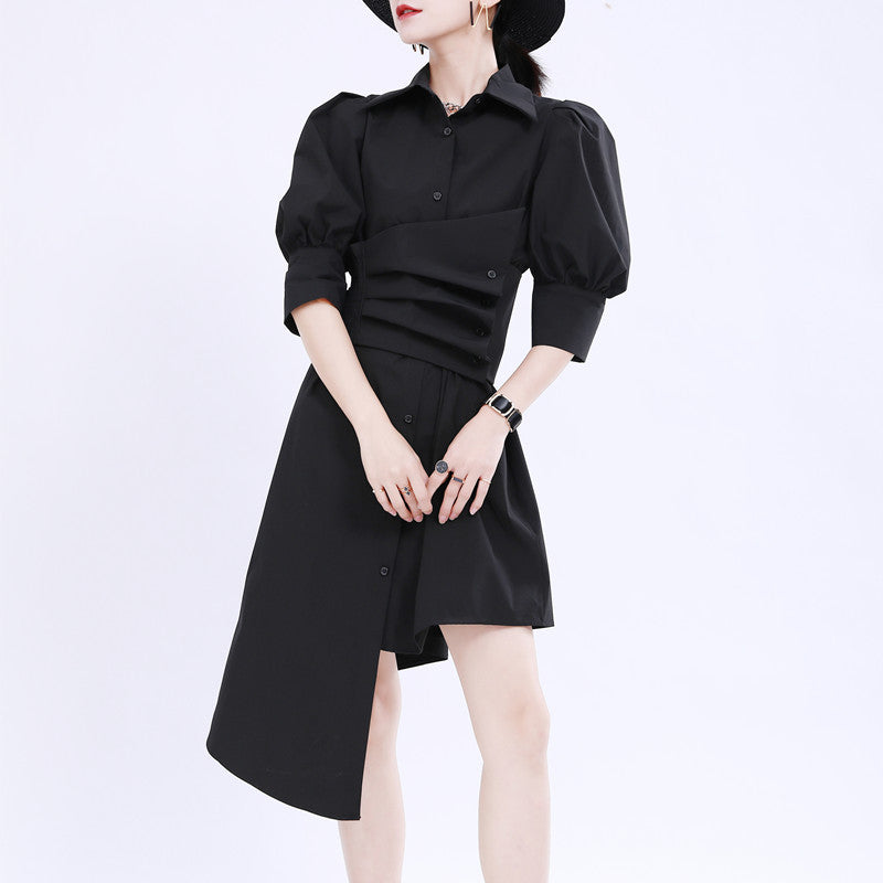 Waist slim waist belt shirt onepiece