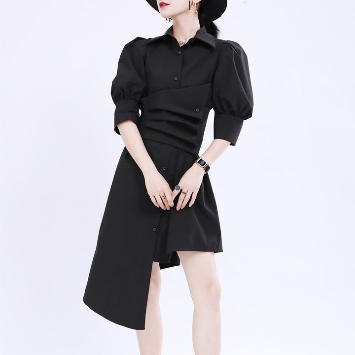 Waist slim waist belt shirt onepiece