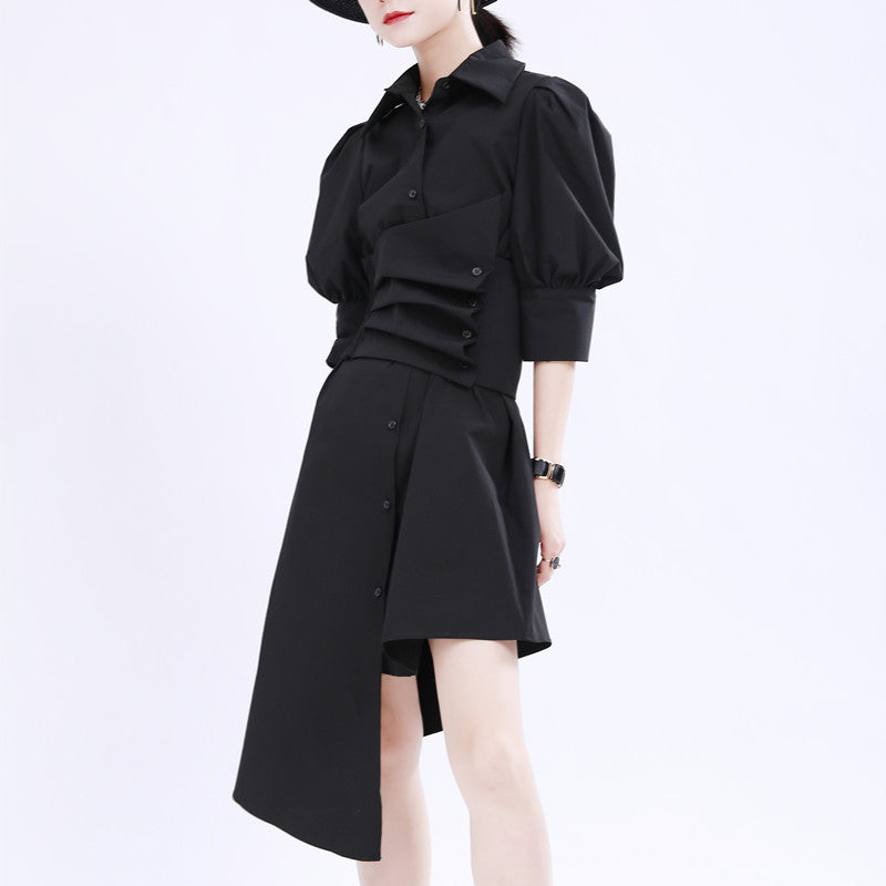 Waist slim waist belt shirt onepiece