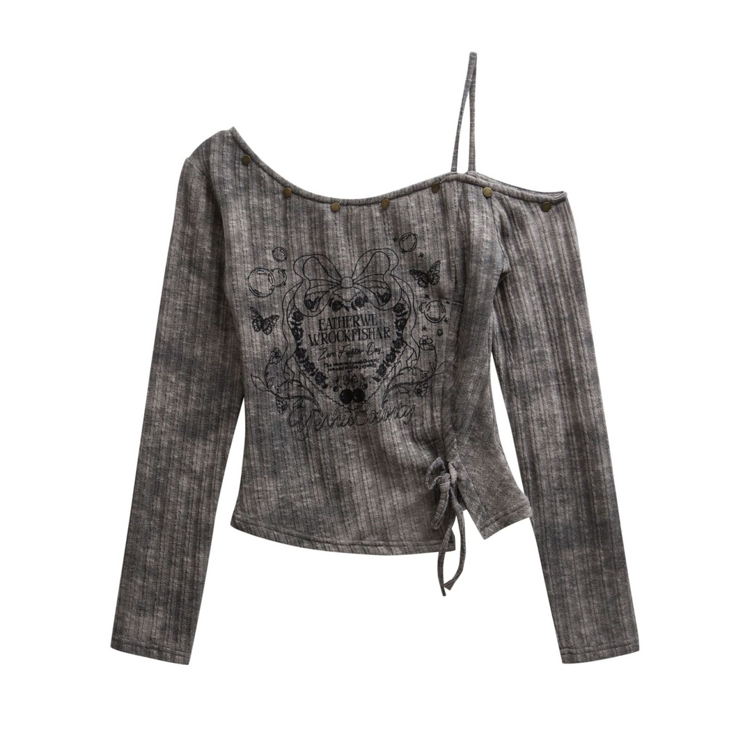 One Shoulder Print Pullover