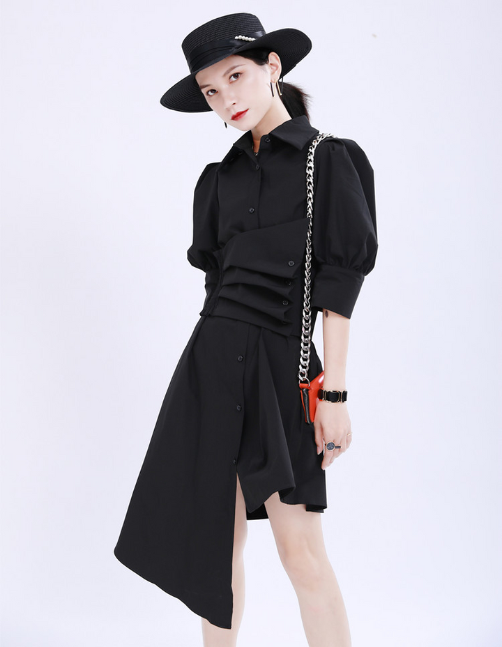 Waist slim waist belt shirt onepiece