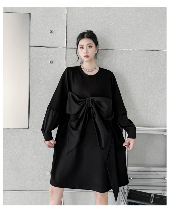 Ribbon black pullover onepiece