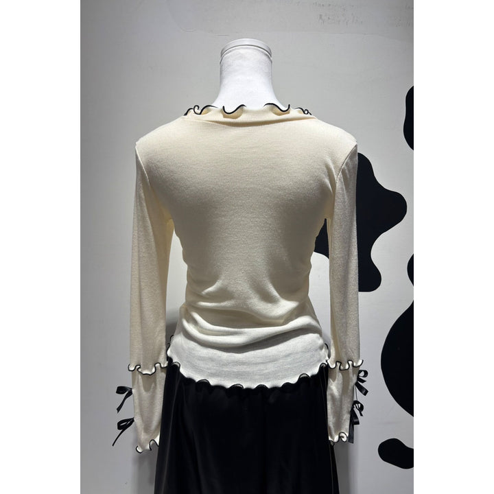 Rib Mellow Ribbon Tops Front ribbon / Big ribbon / Sleeve ribbon