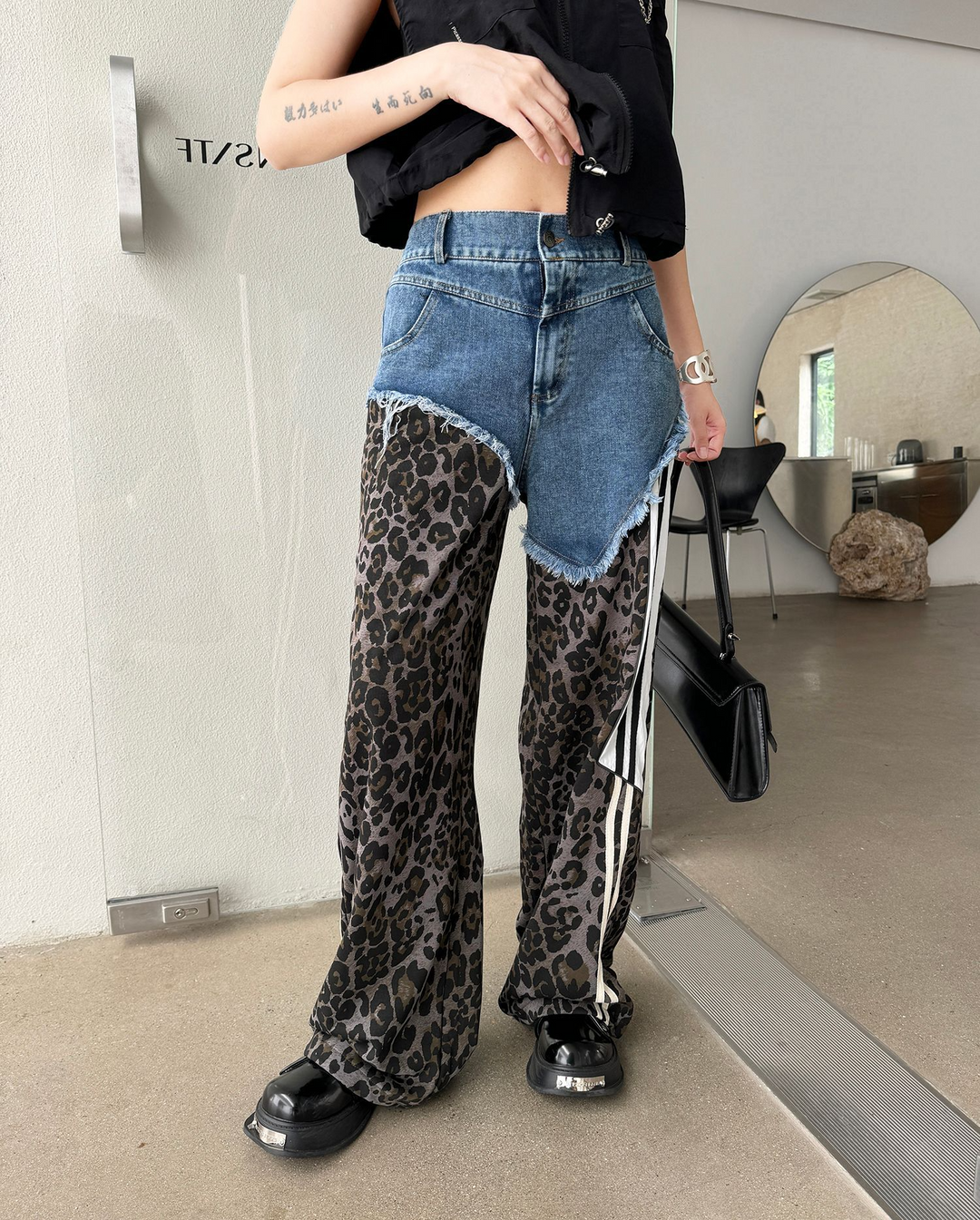 Leopard high waist side line jeans