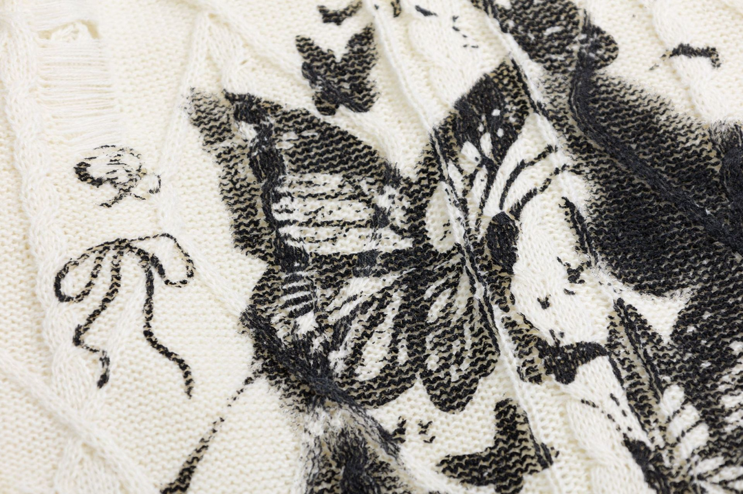 Butterfly Print Knit Pullover Sweater
