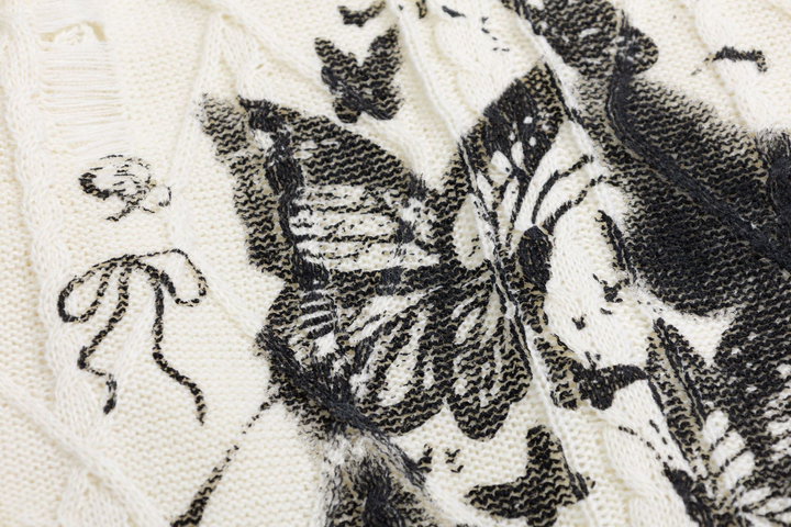 Butterfly Print Knit Pullover Sweater