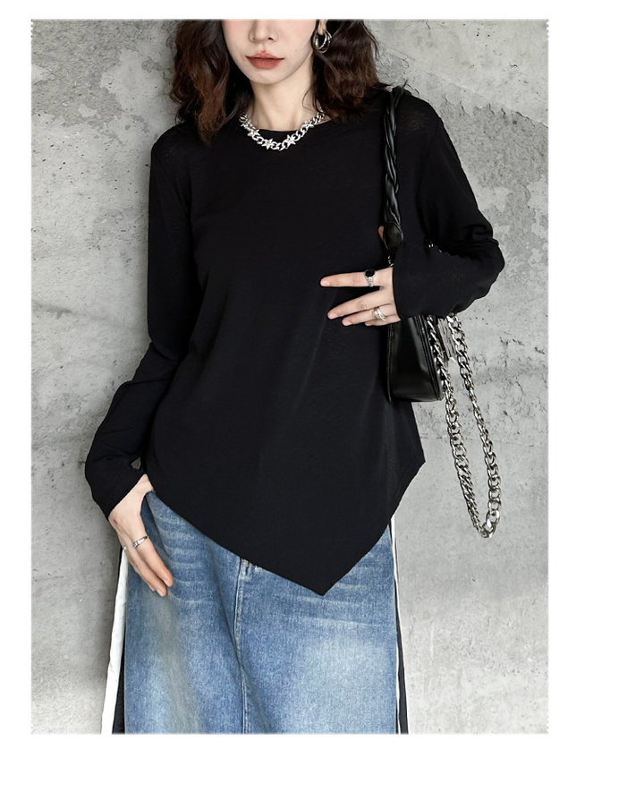 Basic asymmetrical round neck long sleeve t-shirt