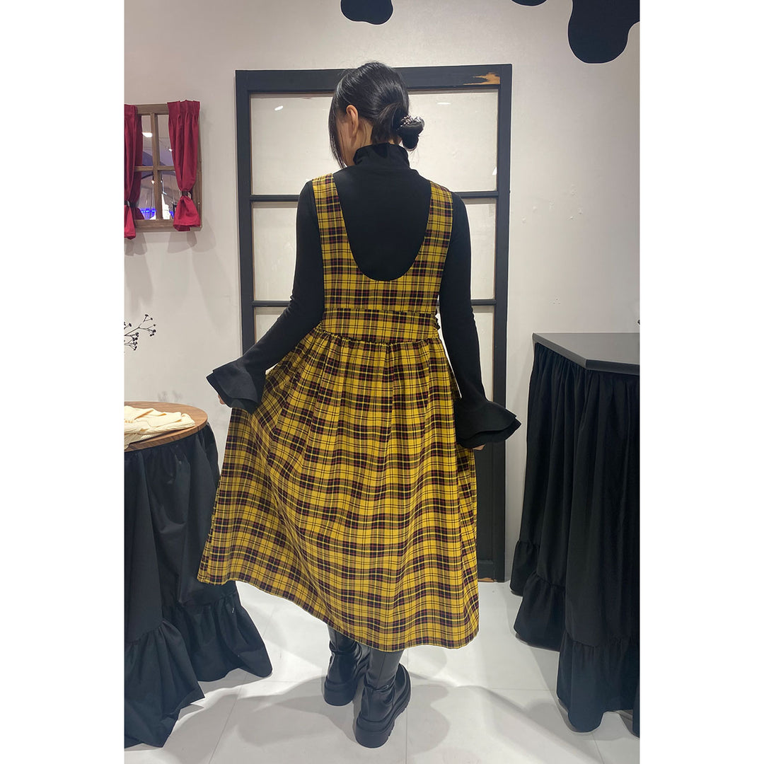Front ribbon sleeveless onepiece (Yellow Check) ¥8,980 / ¥9,480