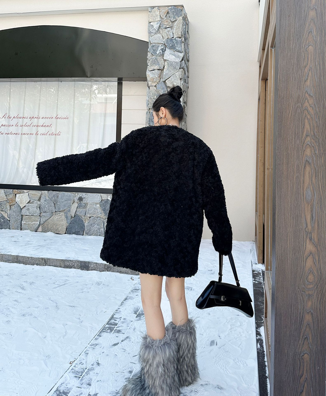 Oversized no-collar fur coat