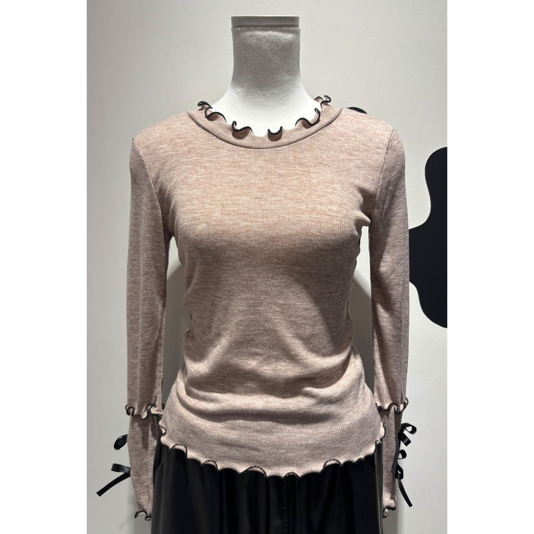 Rib Mellow Ribbon Tops Front ribbon / Big ribbon / Sleeve ribbon