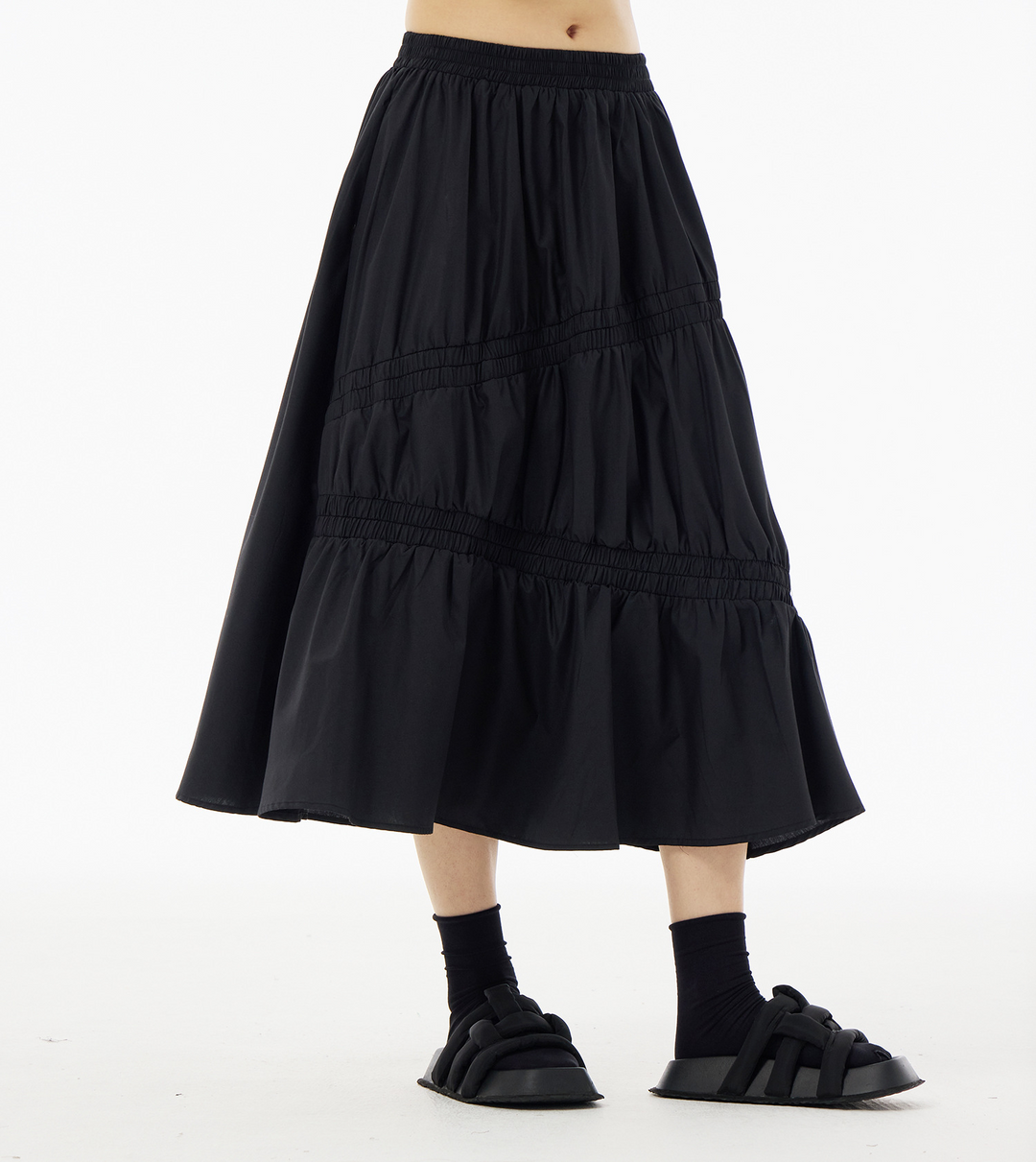 Gathered tiered long skirt