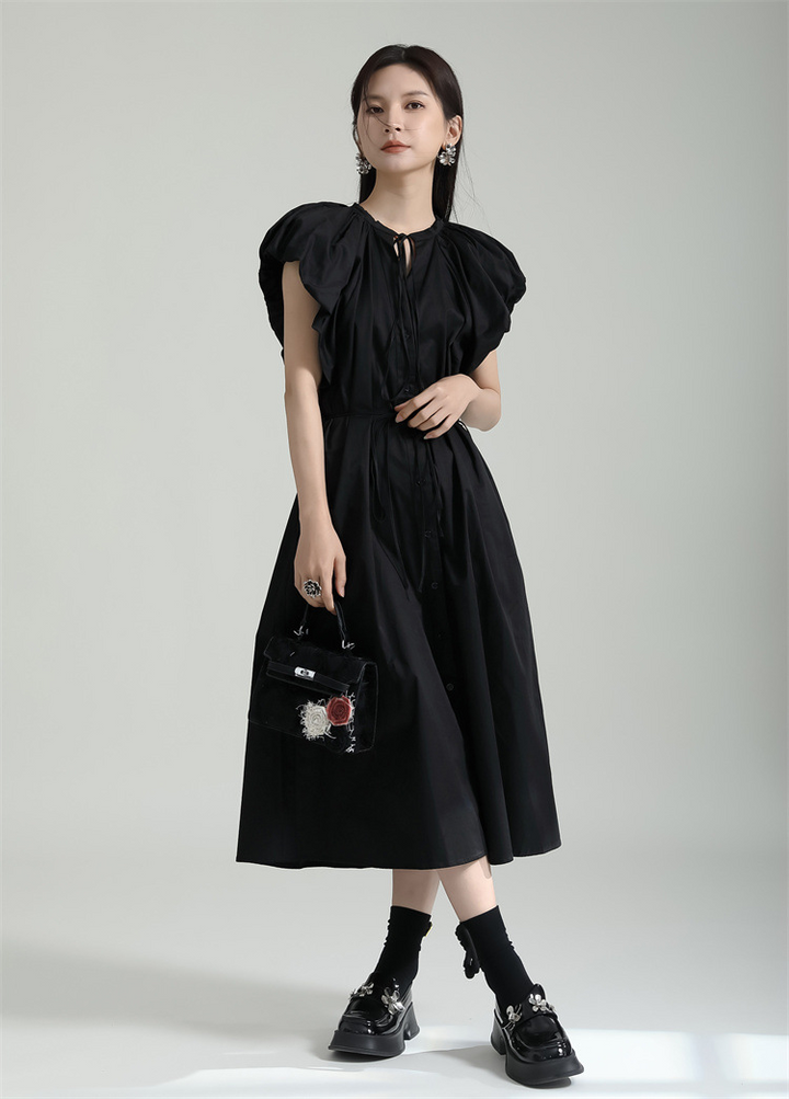 Gathered Sleeve Flare Onepiece