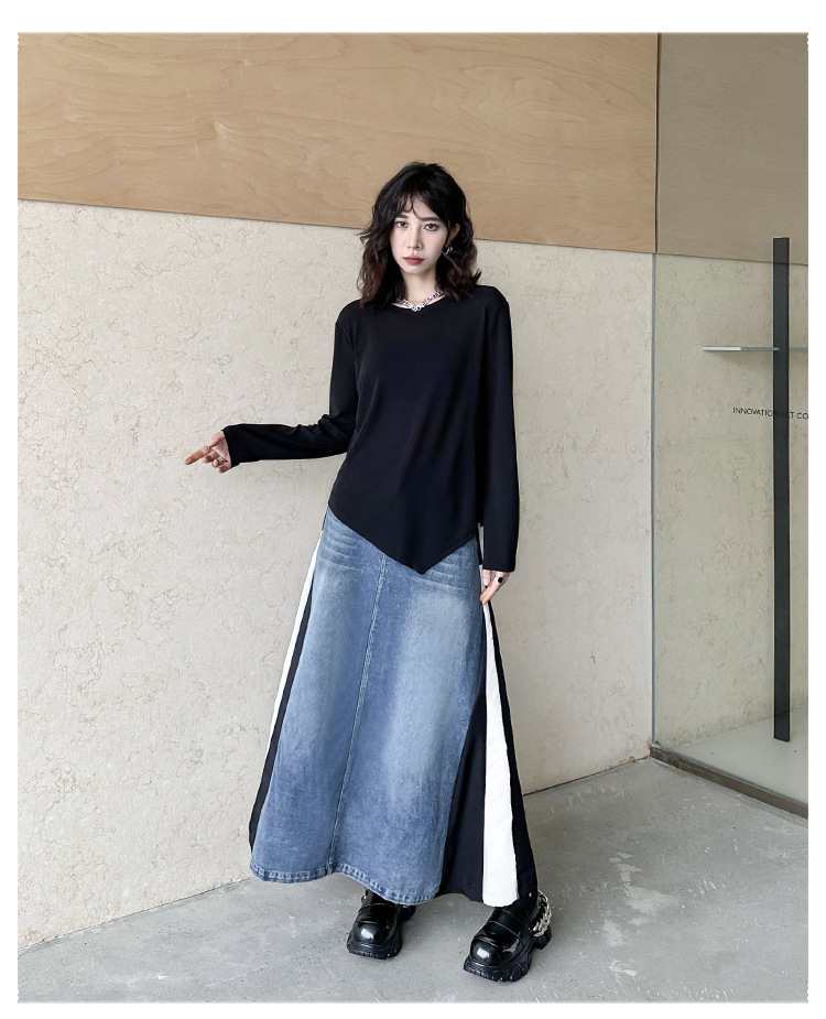 Basic asymmetrical round neck long sleeve t-shirt
