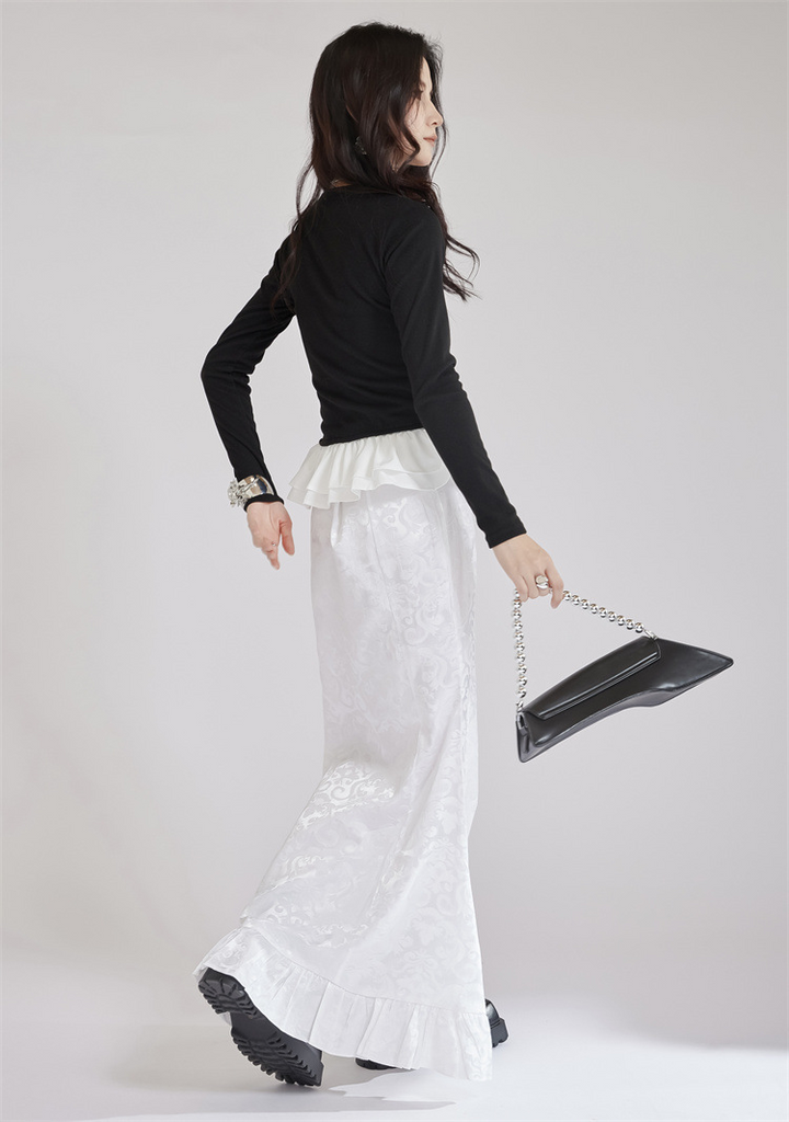 Jacquard  Lace-up Long Skirt