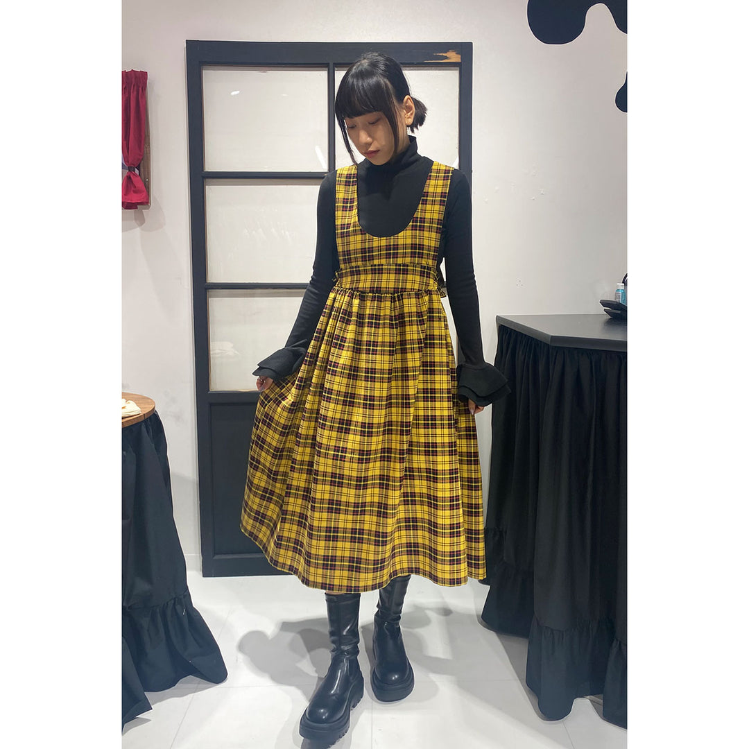 Front ribbon sleeveless onepiece (Yellow Check) ¥8,980 / ¥9,480