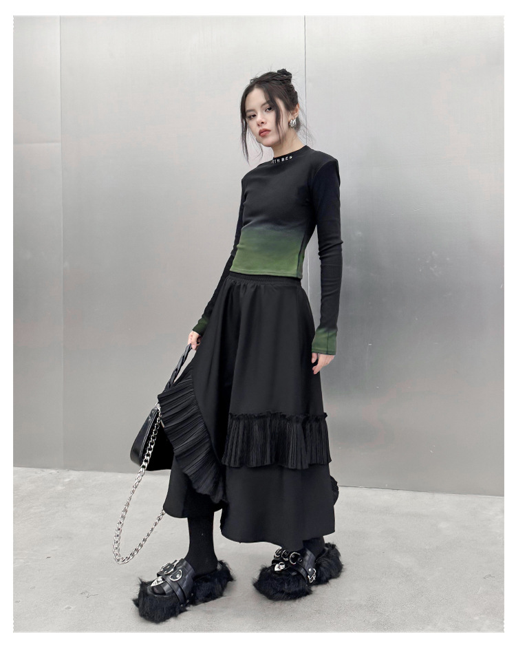 Patchwork pleated A-line skirt