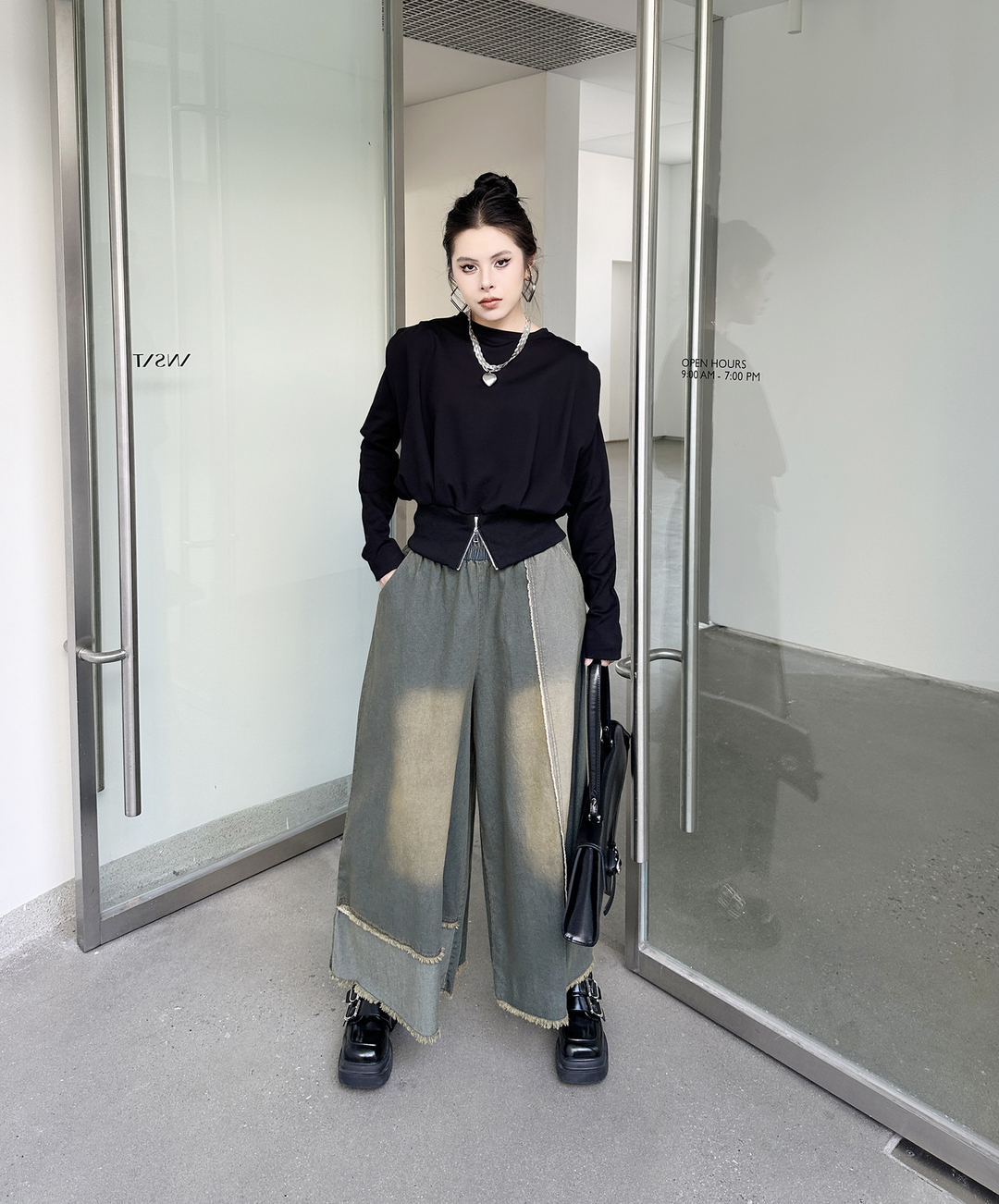 American style drape contrast denim