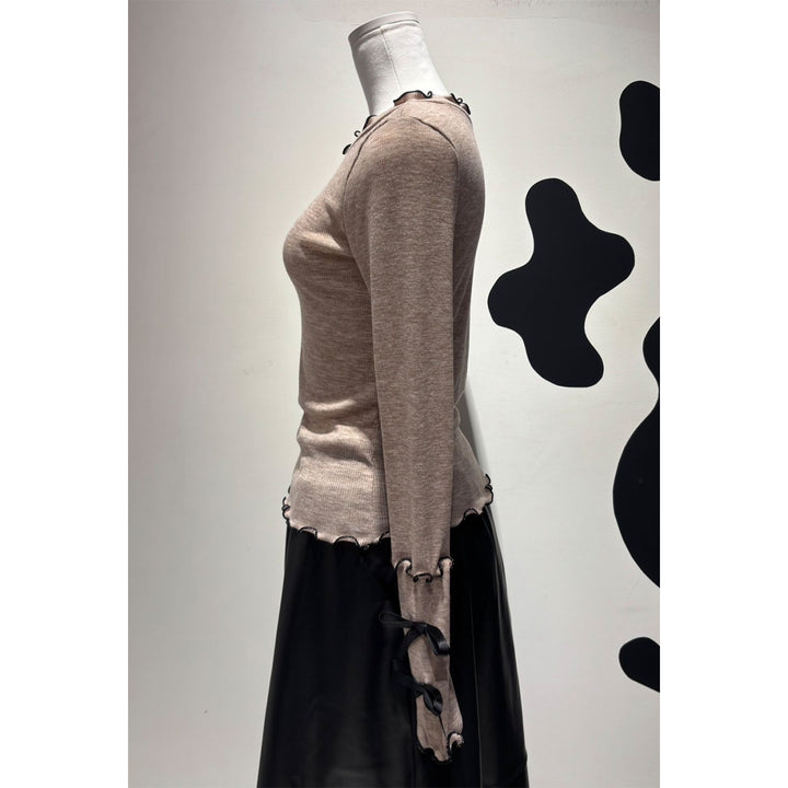 Rib Mellow Ribbon Tops Front ribbon / Big ribbon / Sleeve ribbon