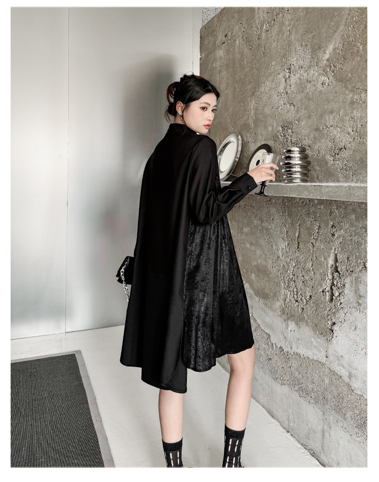 Pleated patchwork velor onepiece