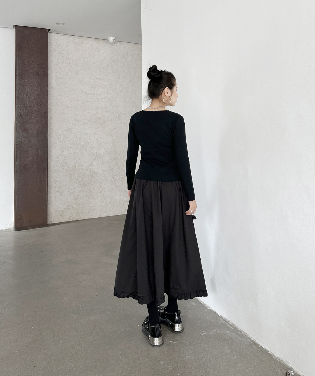 Large pocket asymmetric frill high waist skirt