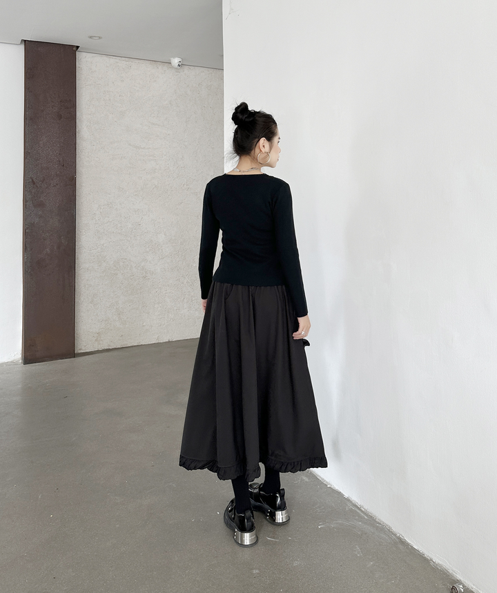 Large pocket asymmetric frill high waist skirt