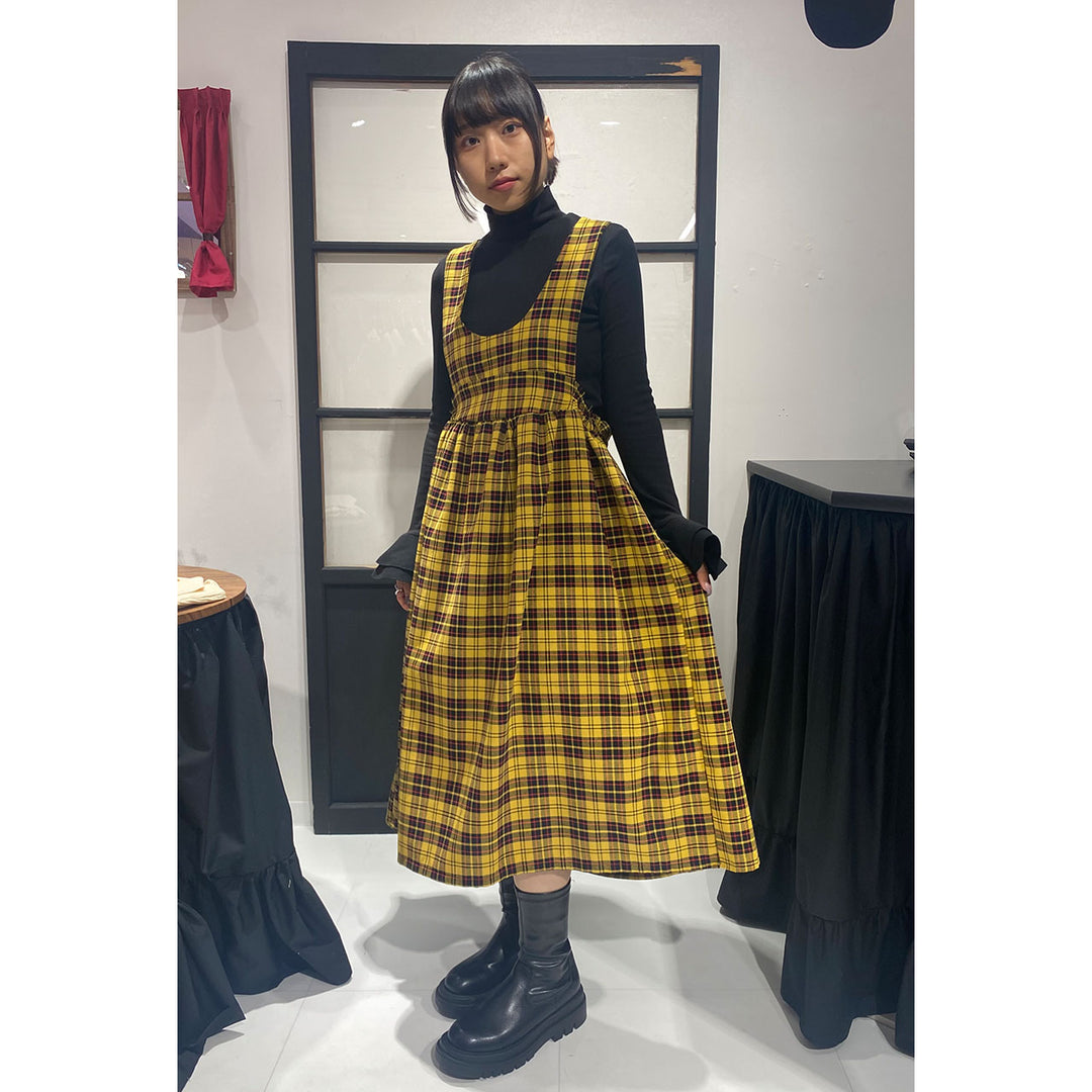 Front ribbon sleeveless onepiece (Yellow Check) ¥8,980 / ¥9,480