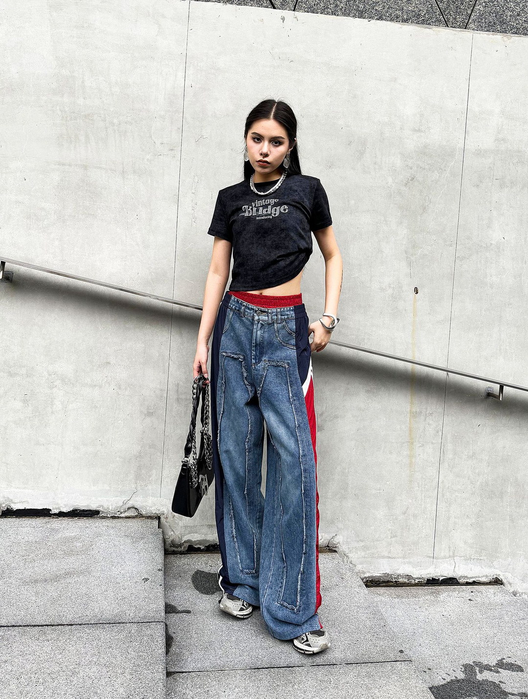 Street color patchwork loose jeans