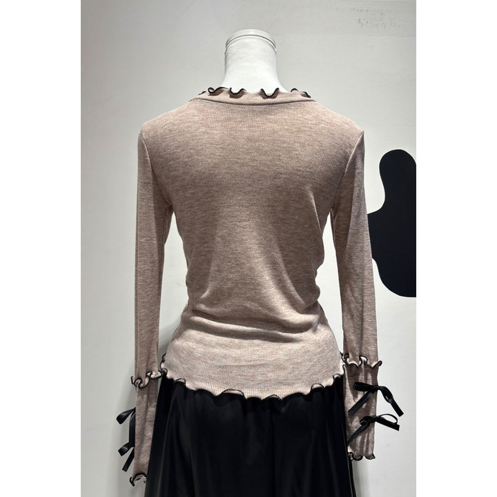 Rib Mellow Ribbon Tops Front ribbon / Big ribbon / Sleeve ribbon