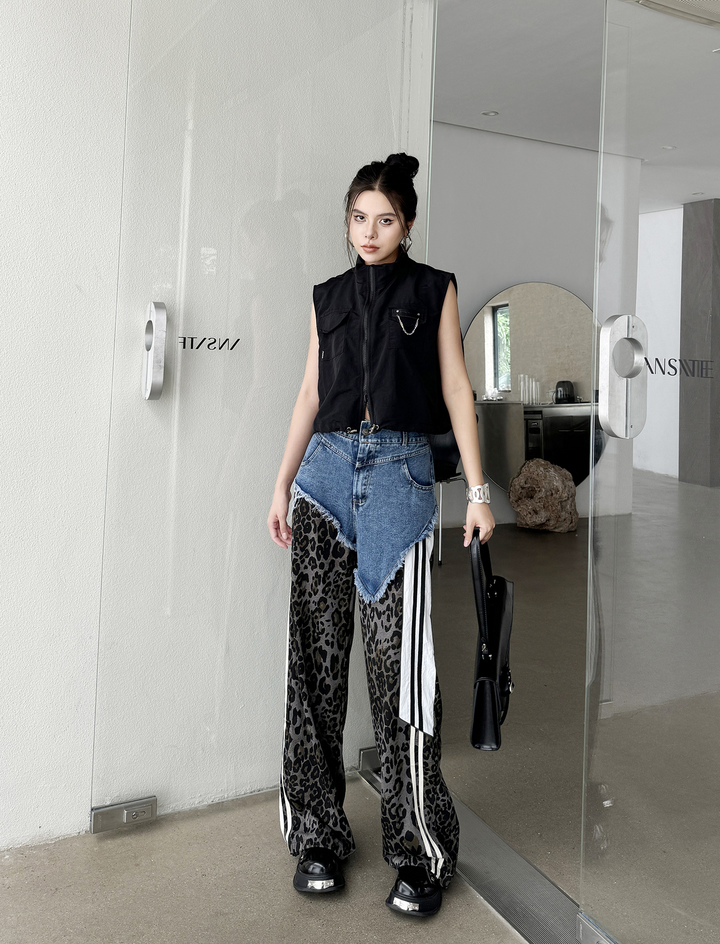 Leopard high waist side line jeans