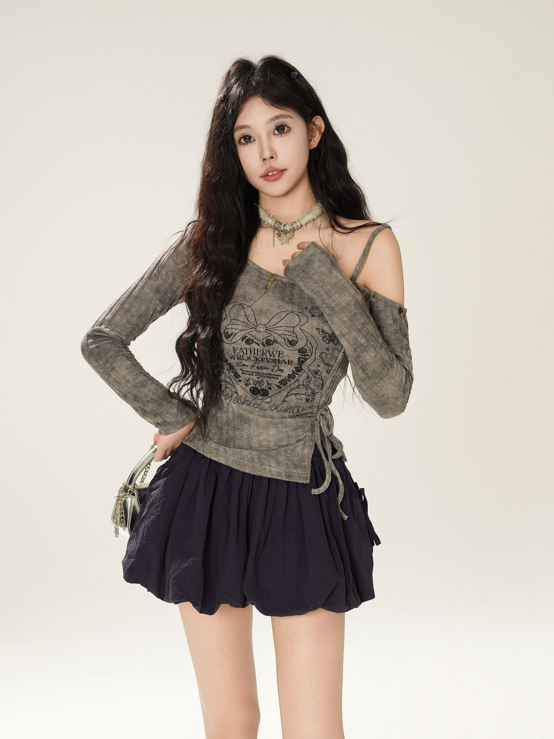 One Shoulder Print Pullover